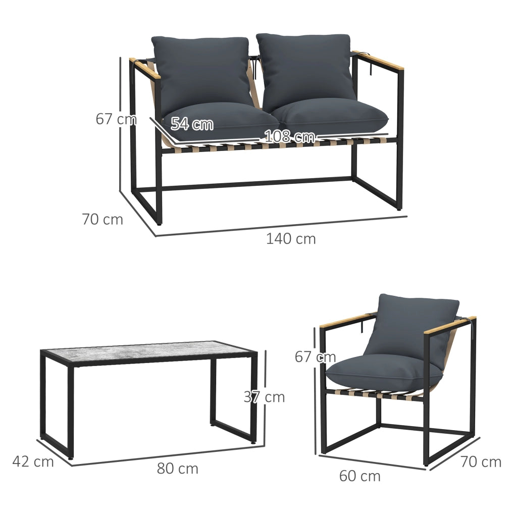 Set da giardino 4 pezzi con poltrone e divano ¨C zephmum ¨C grigio in acciaio e poliestere
