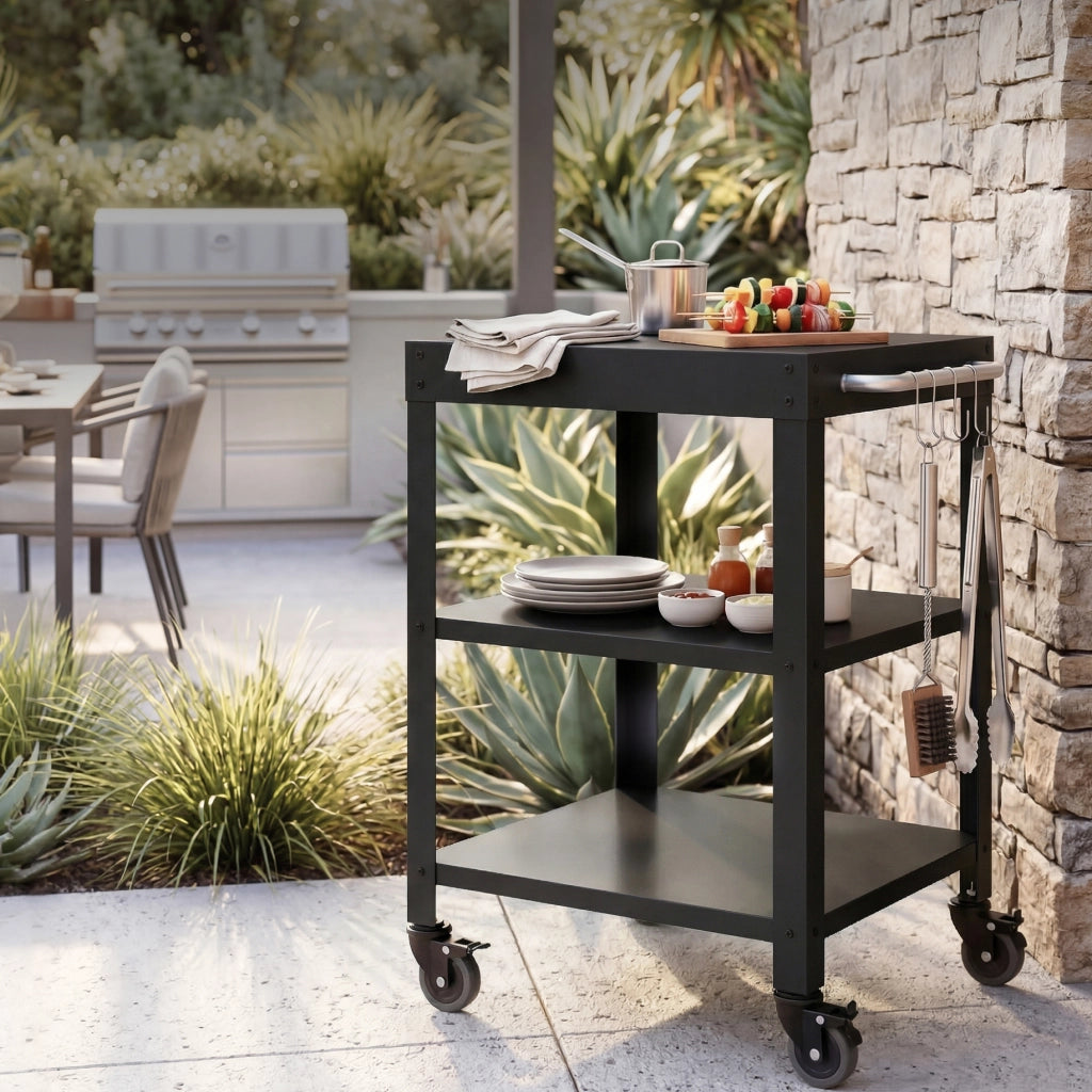 Carrello Portavivande Bolognano di Servizio a 3 Ripiani 81x50x50 cm - Nero opaco casa.pro