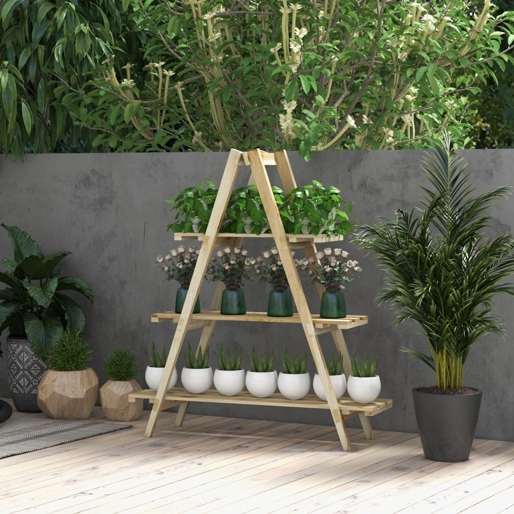 Supporto per Piante Pieghevole a 3 Livelli ¨C zephmum ¨C 100x36x112 cm Legno Naturale