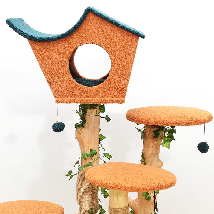 Fudajo Albero tiragraffi con effetto pianta 135 cm pelliccia e legno pero