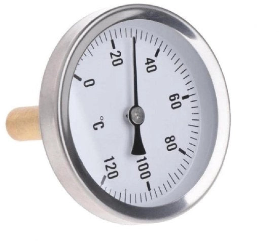 Termometro Bimetallico - 63mm Vetrino - Allosterzo Cassetta - Campo di Misura 0-120°C - Impermeabile - Montaggio Orizzontale - Termometro
