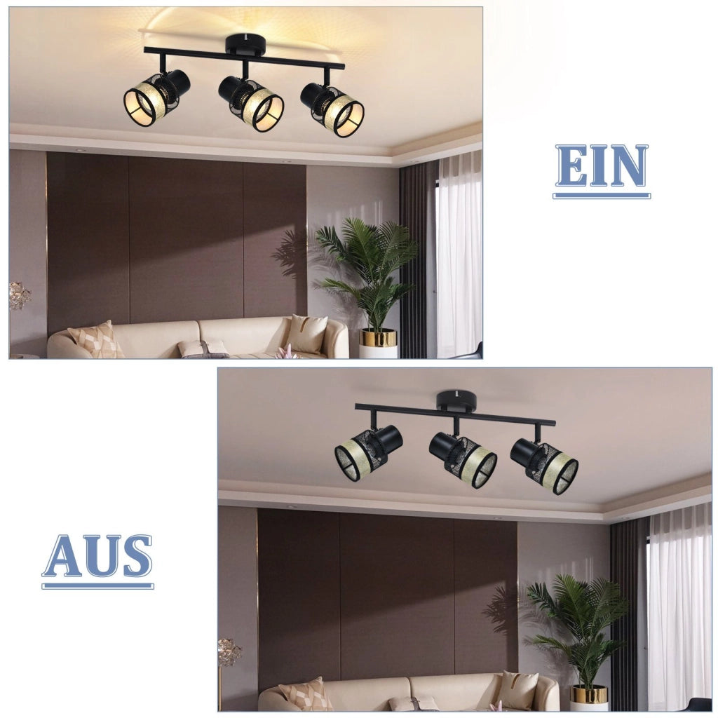 ZMH Faretto da soffitto metallo 3 luci E27 max 25W paralume tessuto girevole 330° per soggiorno