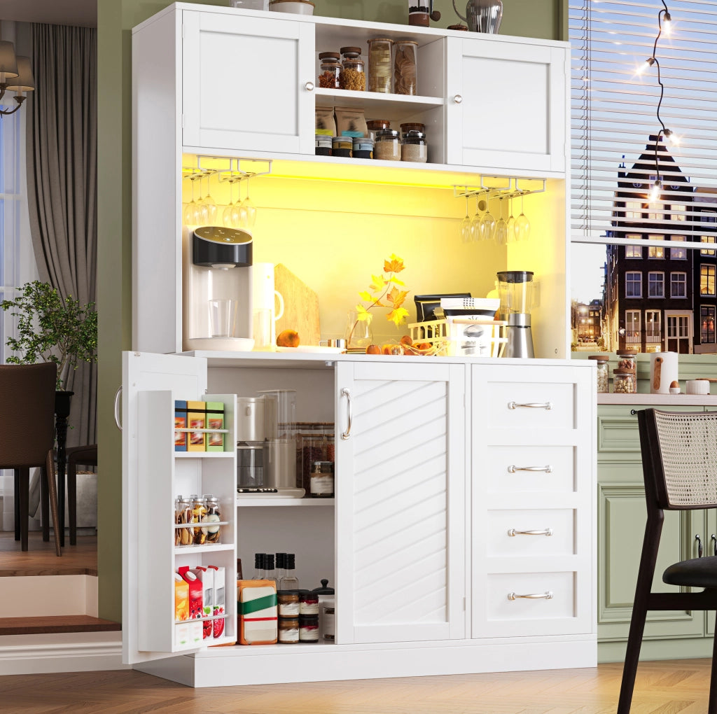 Credenza buffet LED 120x40x188 cm bianca in MDF
