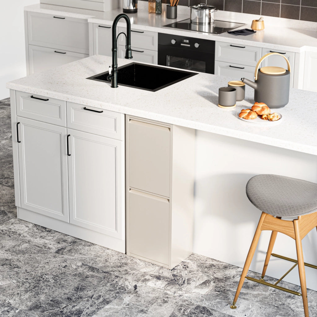 Pattumiera Sollentuna per Raccolta Differenziata con 2 Scomparti Ribaltabili Cestini a 14L - Bianco Pepe [en.casa]