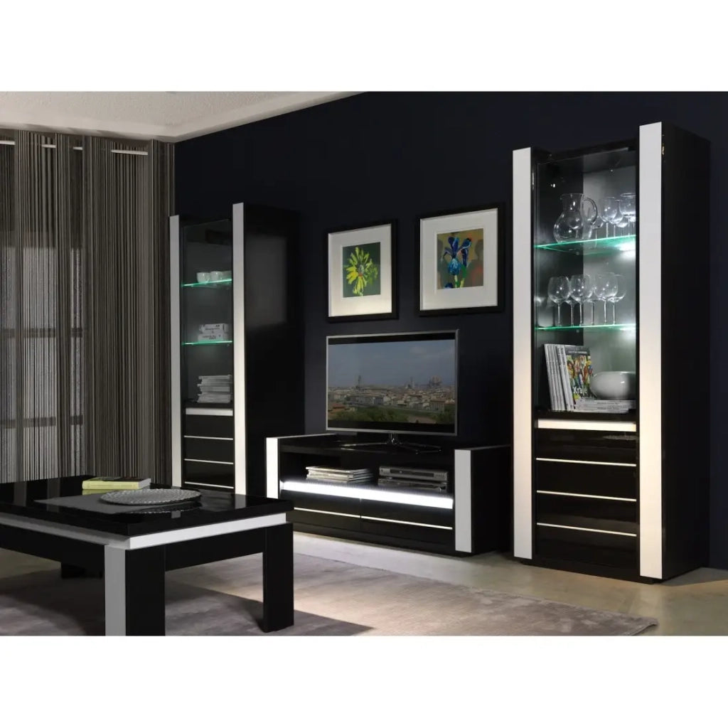 Mobile TV LINA nero e bianco con LED – 143 x 50 x 52 cm