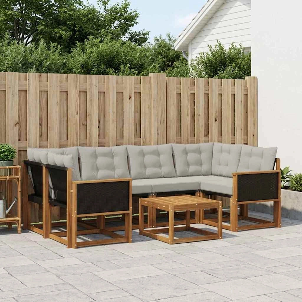 Set di divani da esterno 7 pz Naturale e Grigio Chiaro 3381799