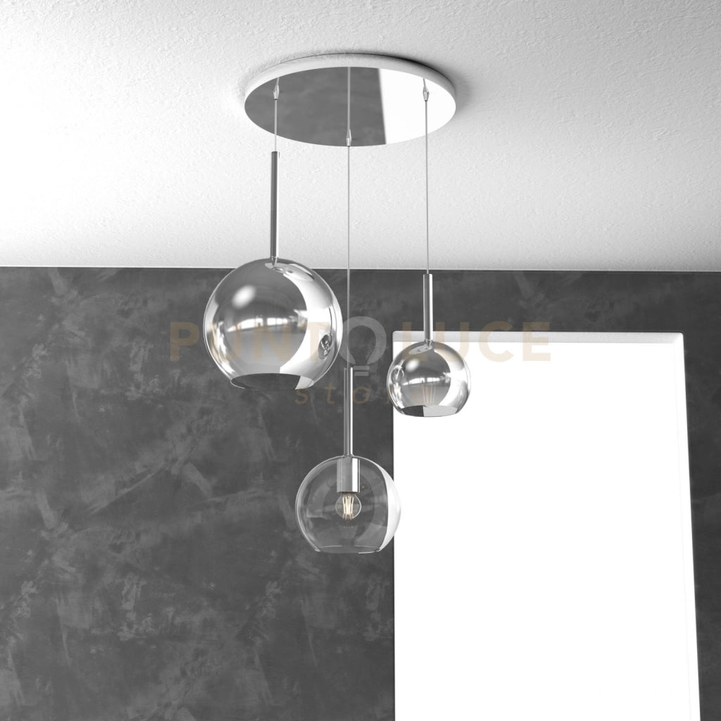 SOSP. CROMO TONDA 3 LUCI VETRI 1 GRANDE CROMO+1 MEDIO TRASPARENTE+1 PICCOLO CROMO 1155CR-S3 TMIX-TC