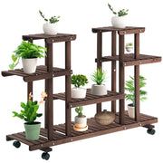 Fioriera a 4 Livelli con Ruote ¨C zephmum ¨C Legno 123.5x33x80 cm