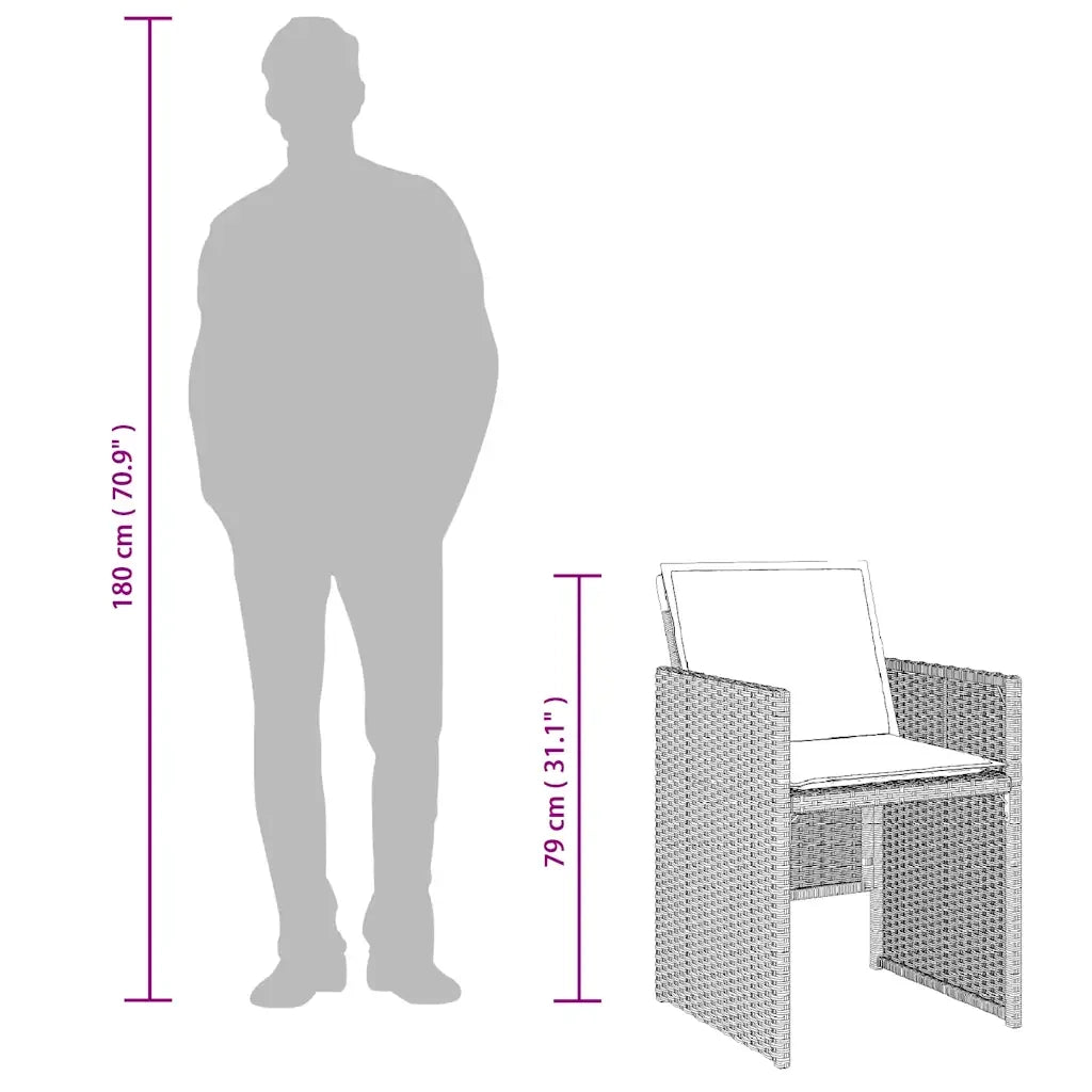 Set da Pranzo da Giardino 17pz con Cuscini Grigio in Polyrattan