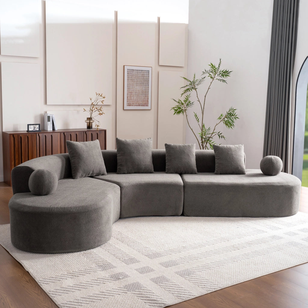 Divano angolare a L senza montaggio con seduta profonda per grandi famiglie in ciniglia grigia 327 × 215 × 65 cm