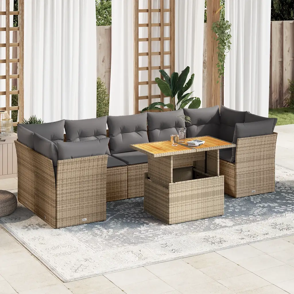 Set Divano da Giardino 8 pz con Cuscini Beige in Polyrattan 3326901