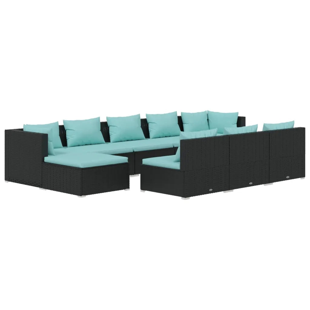 Set Divani da Giardino 10 pz con Cuscini in Polyrattan Nero cod mxl 34843