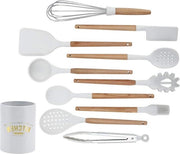 Set di cucina - 12 pezzi di utensili in silicone non-stick - con scatola di conservazione - manico in legno - friggitrici - cucchiai - impastatrici - sbattitori di uova