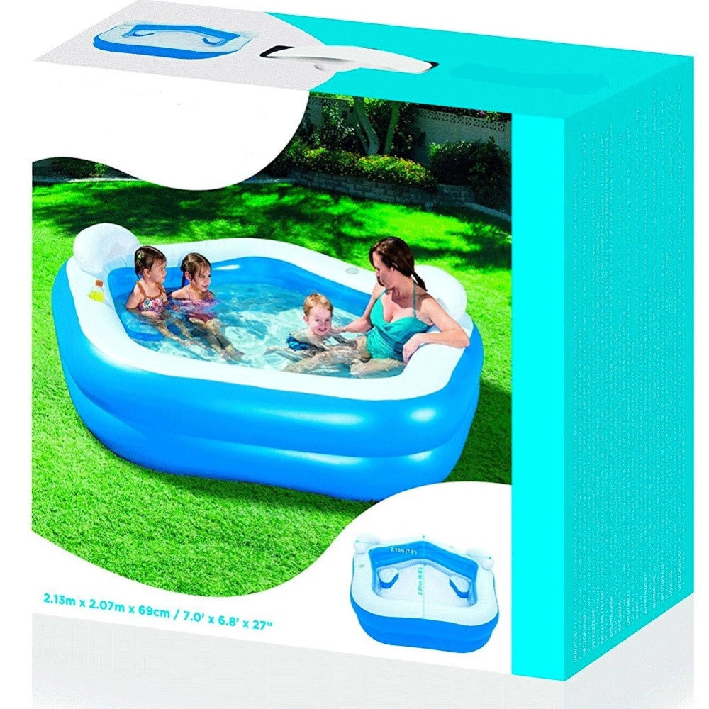 Trade Shop - Piscina Gonfiabile Fuoriterra 213 X 207 X 69 Cm Con Portabicchieri Cuscini -
