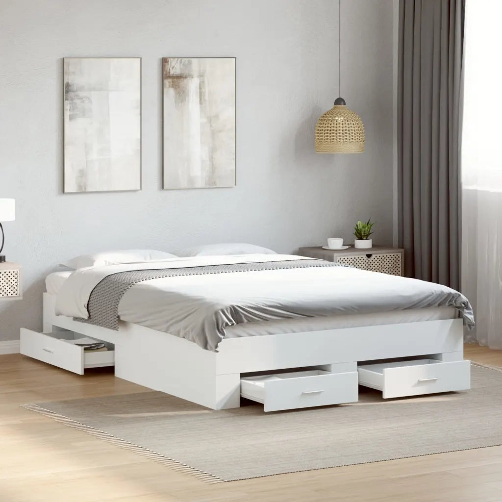 Letto matrimoniale | Letto per adulti | Giroletto con Cassetti Bianco 120x200 cm in Legno Multistrato