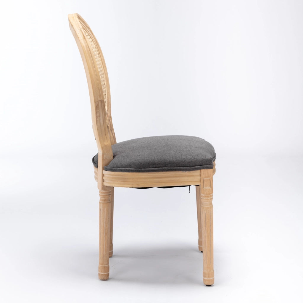 Sedie da Pranzo in Legno Massello e Rattan con Schienale ¨C MINIMAL ¨C Set 2 Pezzi, Grigio