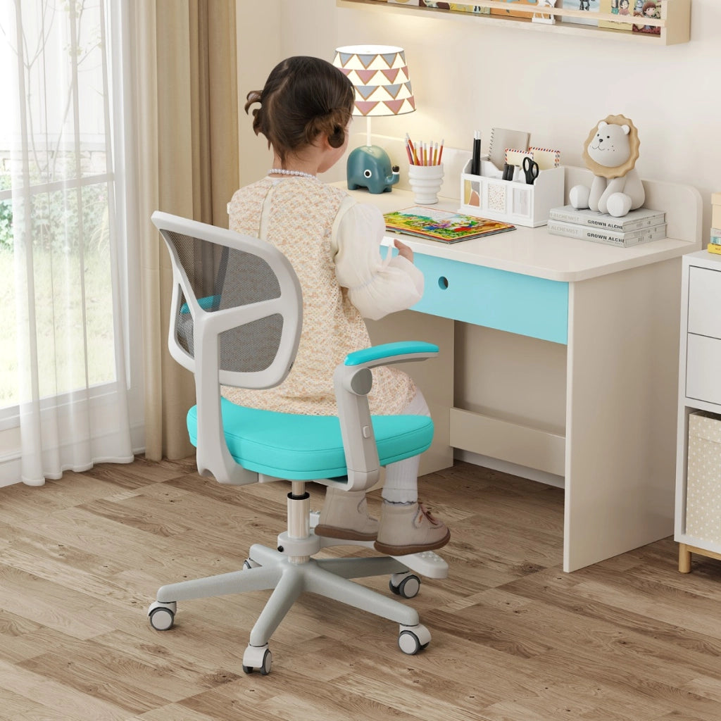 Sedia da studio con altezza regolabile da computer in rete, Sedia da scrivania per bambini ruote universali Verde