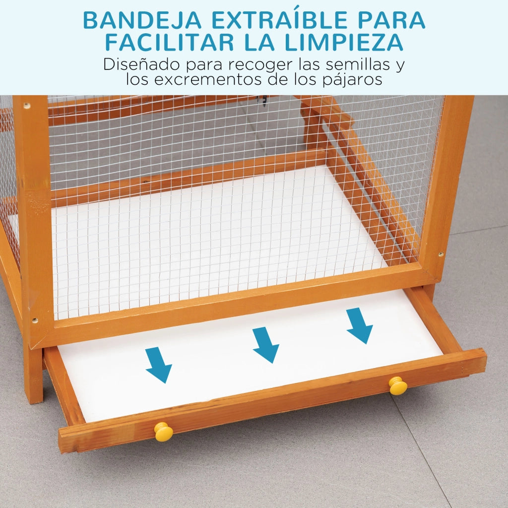 Gabbia per Uccelli Grande in Legno di Abete con 2 Porte e Tetto Asfaltato ¨C Minimal ¨C 68x63x165cm