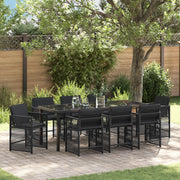 Set da pranzo da giardino con cuscini neri in polyrattan