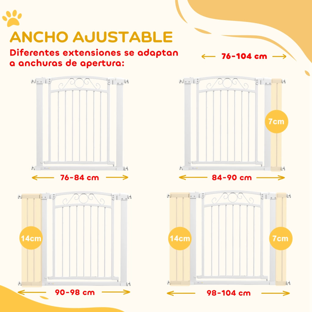 Porta per Cani Regolabile 76-104 cm con Estensioni ¨C Zephmum ¨C Bianco