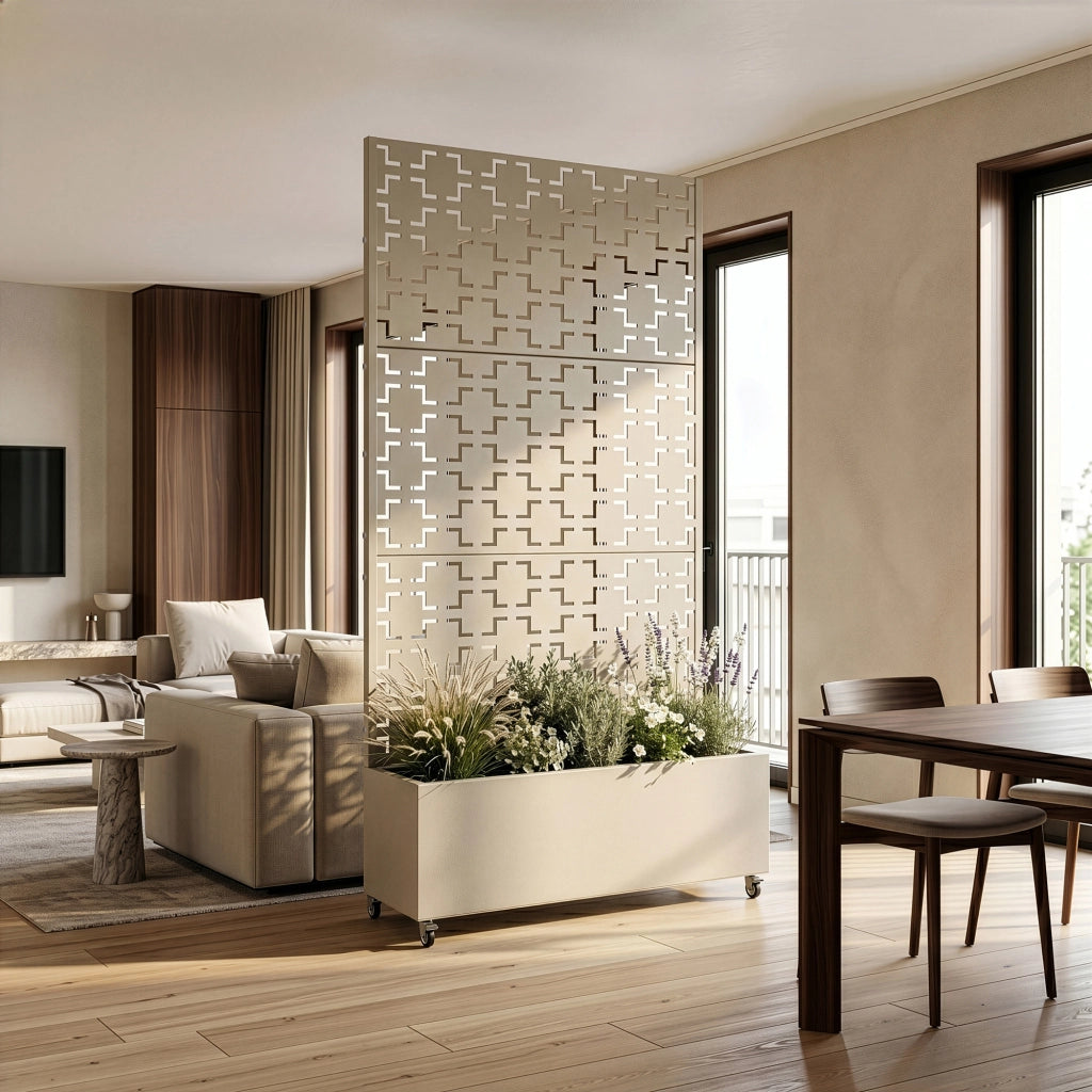Fioriera con Spalliera Aaskis a Rotelle in Acciaio 190 x 82 x 38 cm - Beige casa.pro