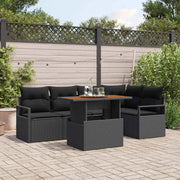 Set da Pranzo per Giardino con cuscino 6 pcs Nero e Marrone 3349715