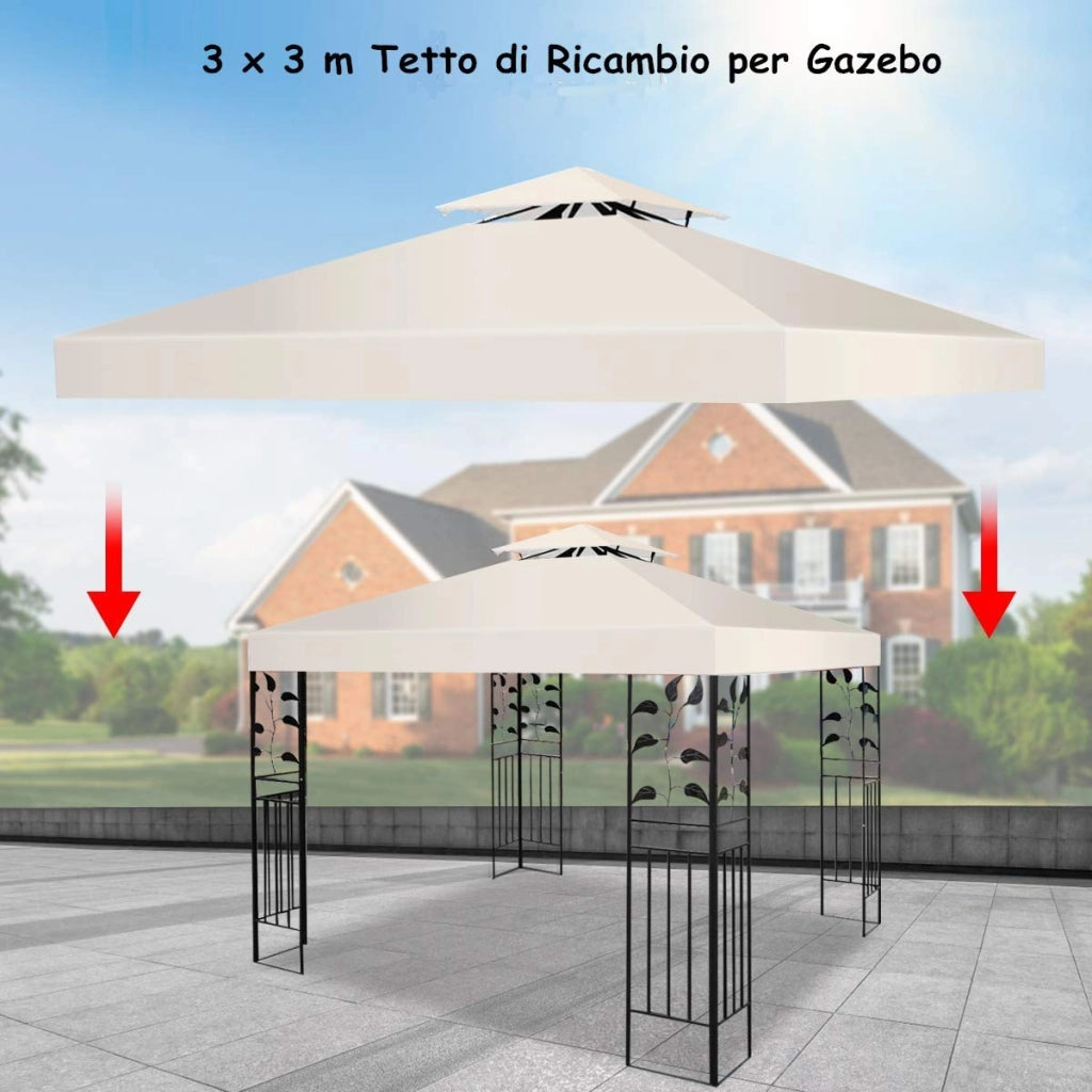 Tessuto copertura superiore per gazebo Telo tetto ricambio per gazebo 3x3M Beige