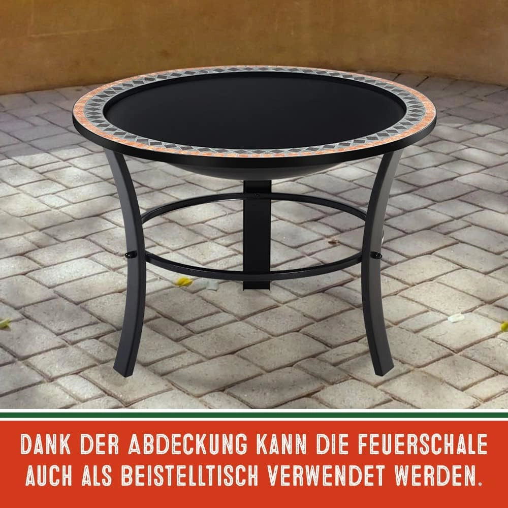 ® Braciere Rotondo Sevilla da Esterno Mosaico 76x76cm Parascintille Camino da Giardino Stufa Caminetto Patio