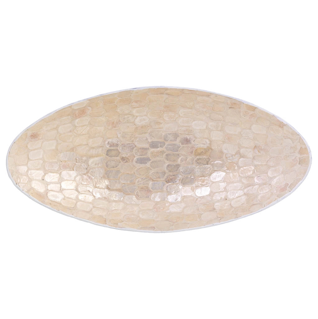Centrotavola in legno e madreperla bianco 48x22x10h cm