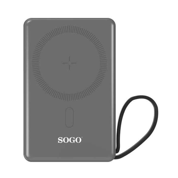 Power bank magnetico wireless 10000 mAh, ricarica Qi 15W e USB-C, compatibile MagSafe, con cavo integrato - SOGO