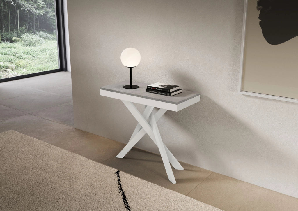 Consolle allungabile 90x40/196 cm Saki Small Evolution cemento telaio bianco