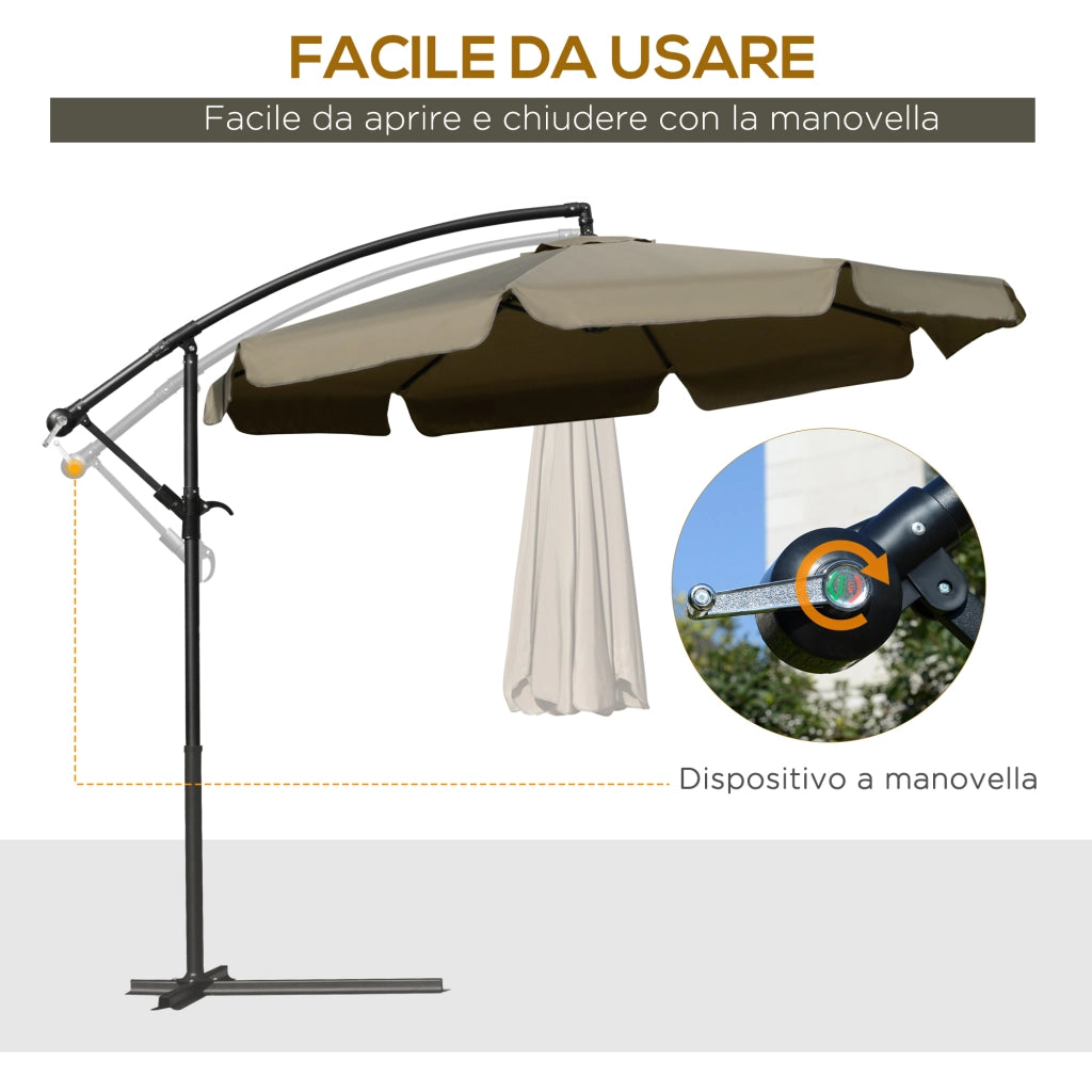 Ombrellone da Giardino con Apertura a Manovella ¨C zephmum ¨C Caff¨¨, Metallo e Poliestere, ?2.7x2.7 m