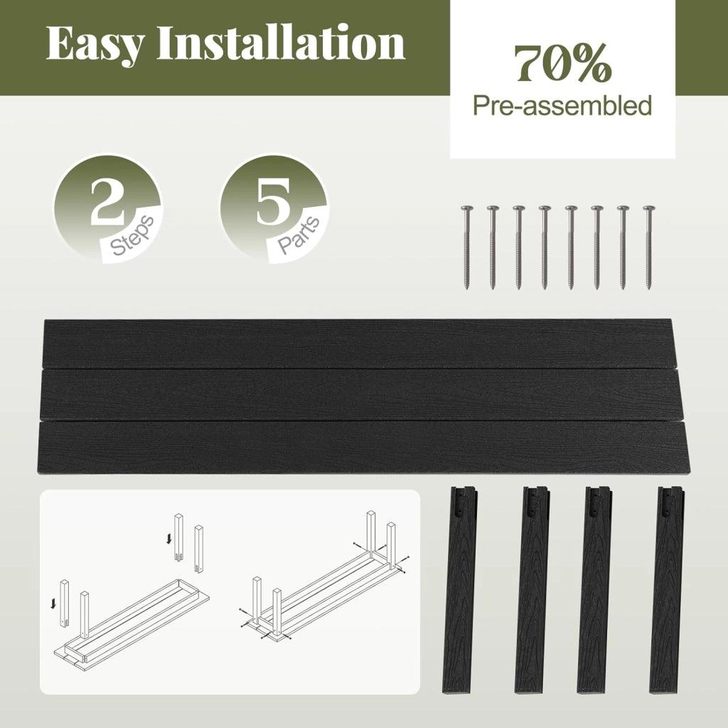 GIANTEX Panca da giardino resistente alle intemperie, per 3 persone, panca da balcone senza schienale, per giardino, terrazza, effetto legno, in plastica, portata fino a 340 kg, per esterni, 140 x 35