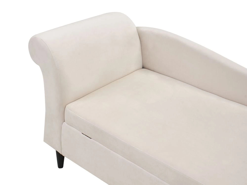 Chaise longue Rivestimento in velluto beige con contenitore a versione sinistra con supporto