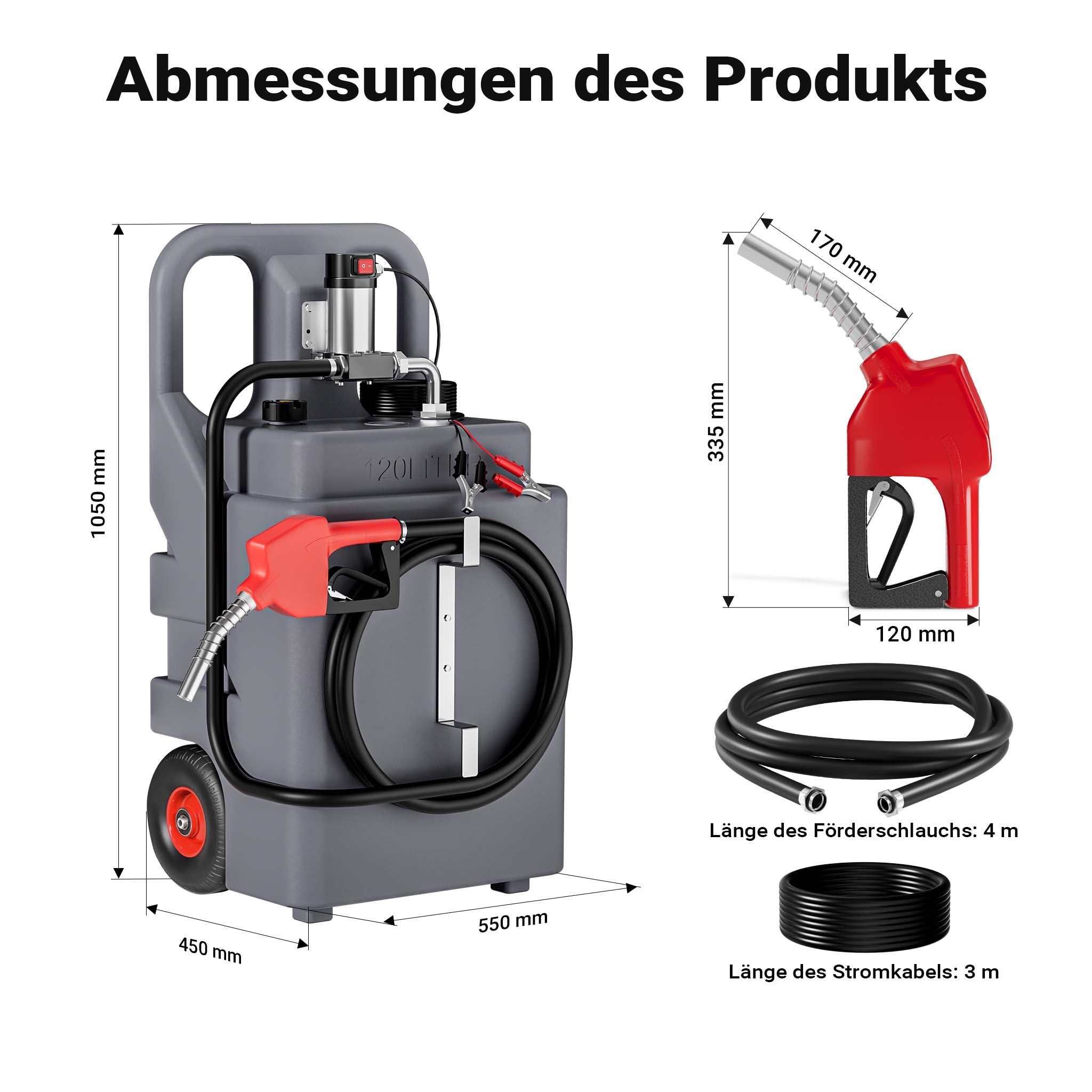 Serbatoio mobile per trasporto gasolio da 120 l con pompa 180 W da 40 l/min, serbatoio carburante portatile, contenitore trasporto per diesel