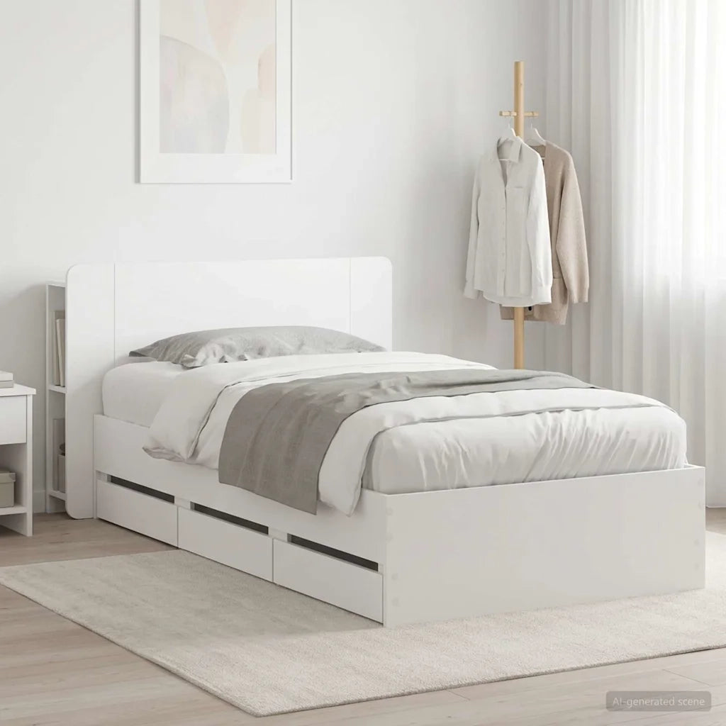 Telaio del letto con storage con testiera Bianco 100 x 200 cm