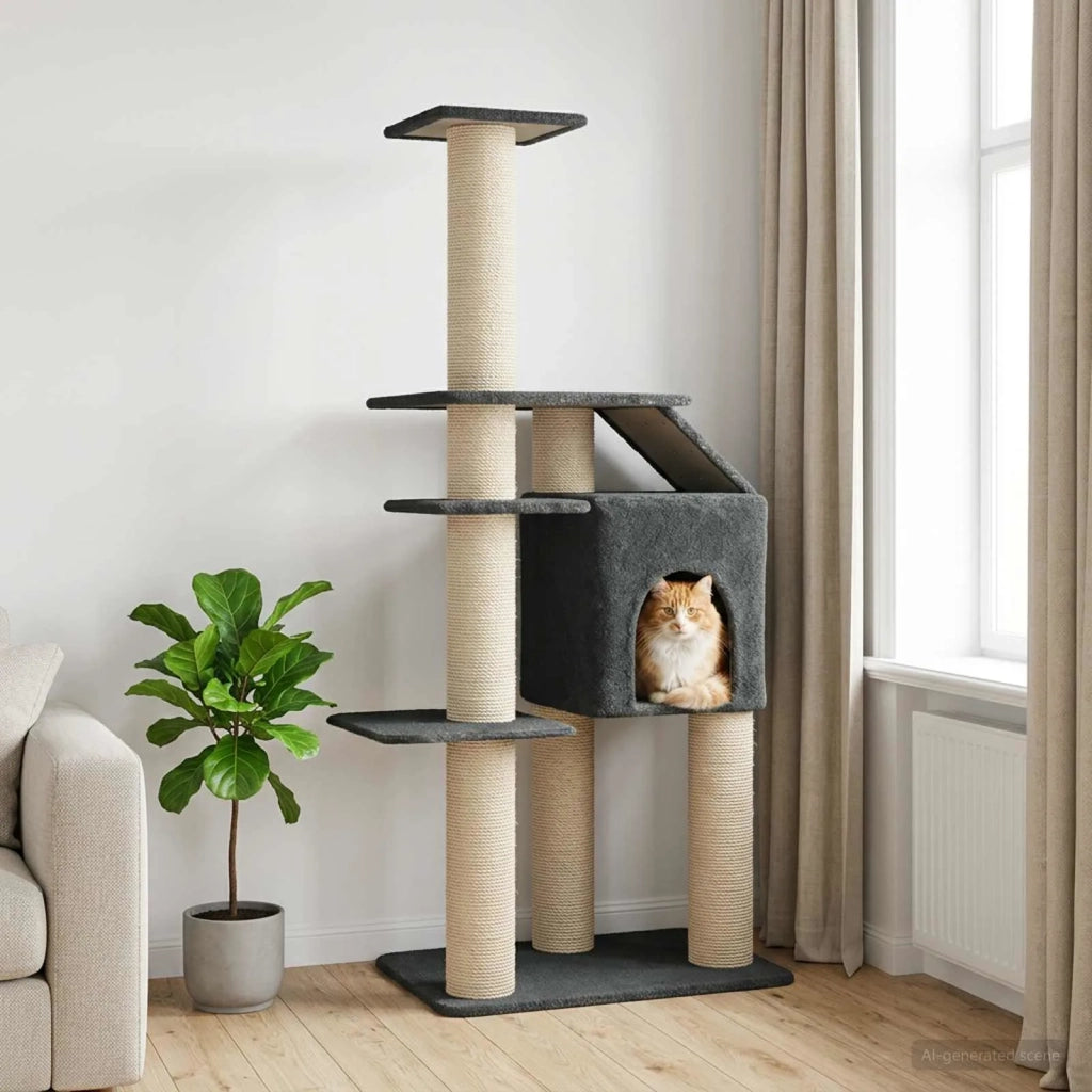 Albero per gatti con pali per graffiare in sisal Grigio Scuro 42033068