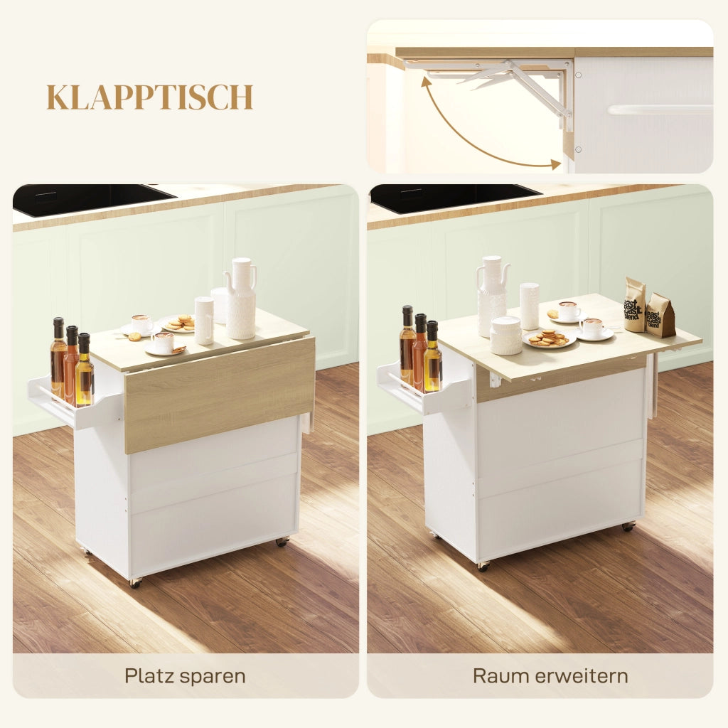 CARRELLO CUCINA CON PIANO RIBALTABILE 106x42x87 cm Bianco