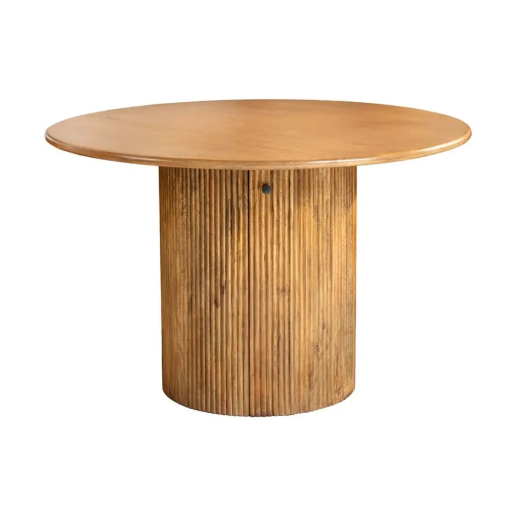 Table YONA – Rotonda diametro 120 cm – Legno massiccio di mango verniciato – Con vani integrati – Stile rustico