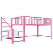 Letto a soppalco basso singolo 90×200 cm con scala contenitore; senza materasso; metallo; rosa
