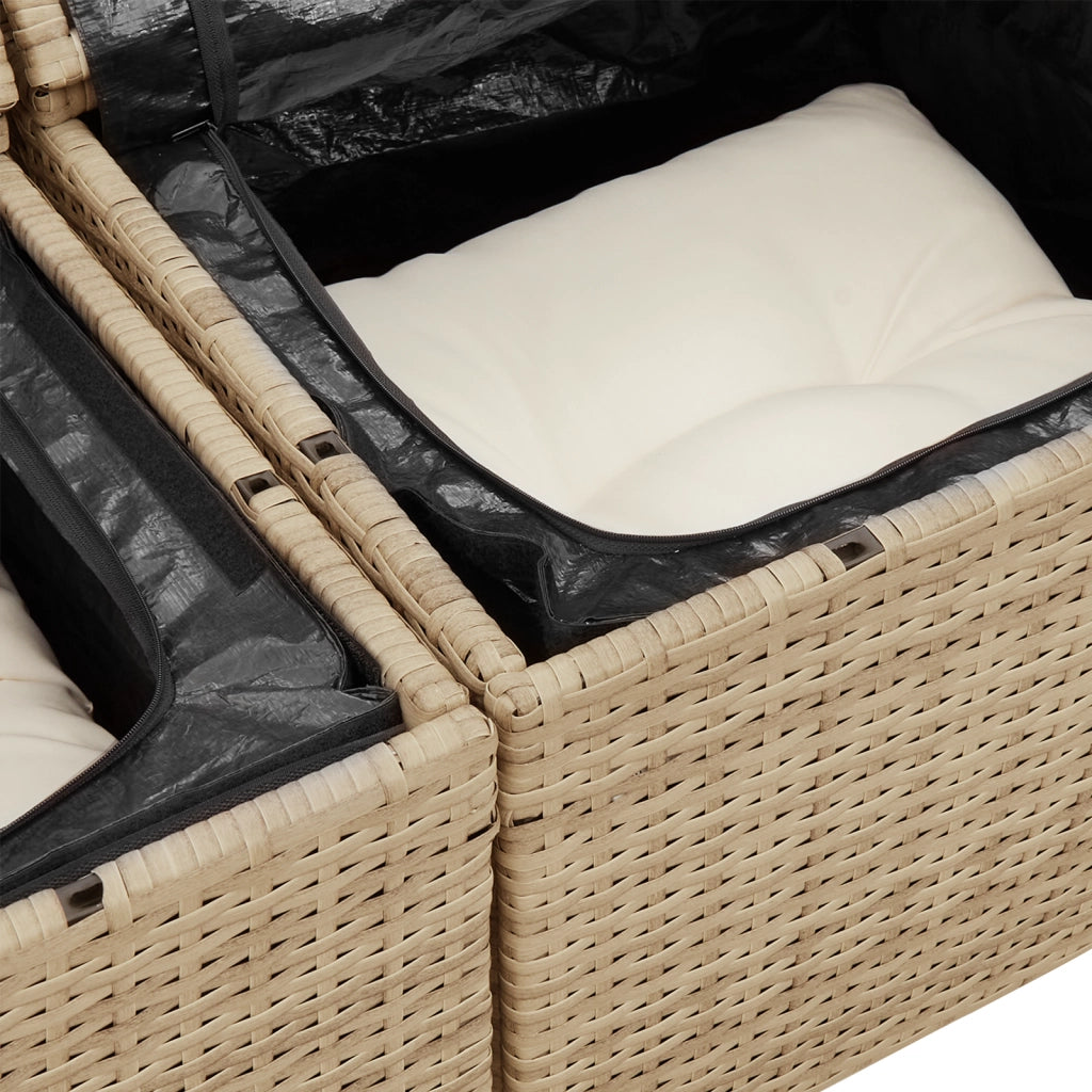 Set Divano Giardino 9 Pezzi con Cuscini Polyrattan Beige Acacia