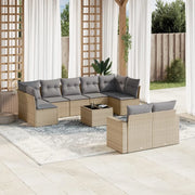 Set Divano da Giardino 10 pz con Cuscini Beige in Polyrattan 3251766