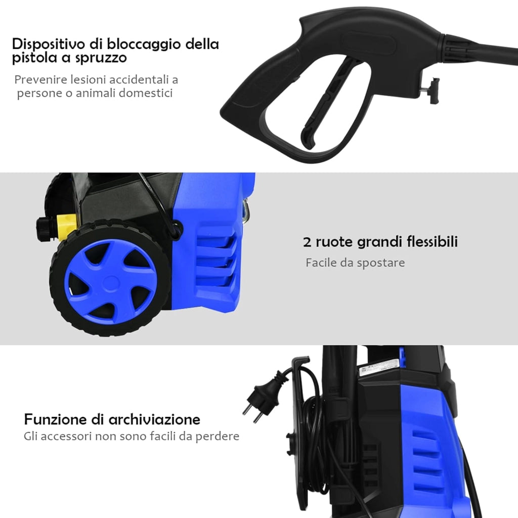 Idropulitrice con 2030 PSI, 5L / Min Idropulitrice Portatile con Ugello Lotus e Ugello ad Alta Pressione, Cavi e Tubi Più lunghi, Adatto per La pulizia di Giardini, Auto,Case(blu)
