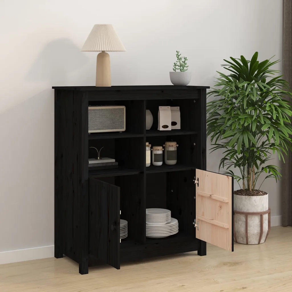 Credenza Nera 83x41,5x100 cm in Legno Massello di Pino 821516