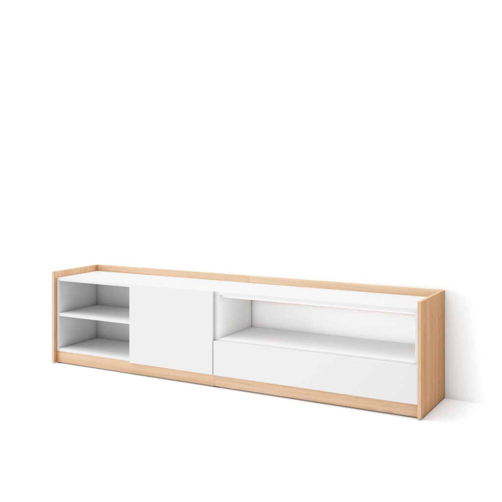 Mobile TV Soggiorno, 207x50x37 cm, Per TV fino a 80", Mobile Soggiorno, Bianco e Rovere soft