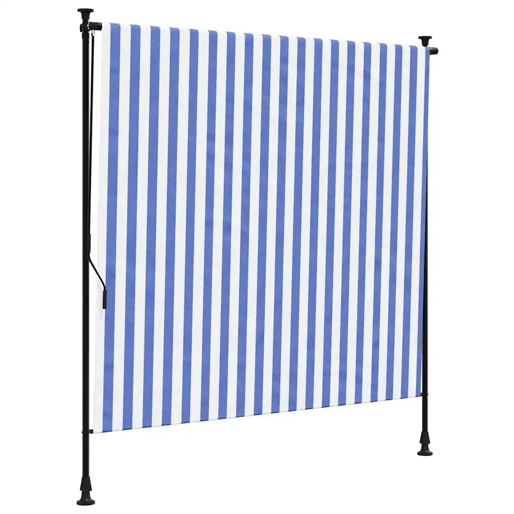 Tenda a Rullo Esterno Blu e Bianca 150x270cm Tessuto e Acciaio 368766