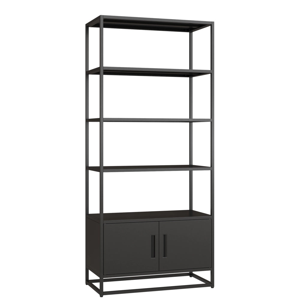Libreria Hailuoto Scaffale in Acciaio con Ripiani Aperti e Armadietto 180x80x40 cm Nero opaco [en.casa]