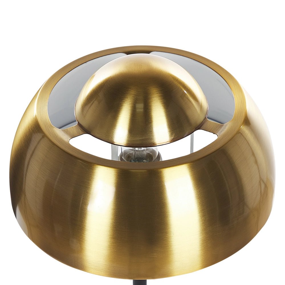 Lampada da Tavolo Comodino dorato con Base Rotonda in Metallo Nero Cupola Paralume Lampada da Lettura Glam