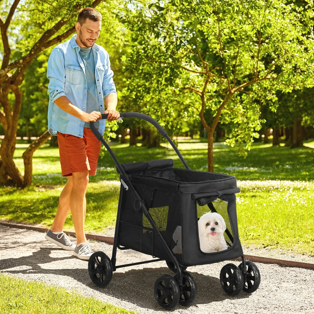 PASSEGGINO PER CANI PIEGHEVOLE 102x62x105 cm NERO