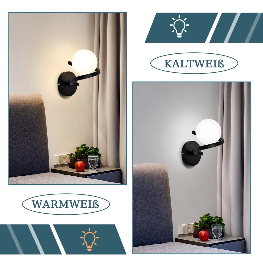ZMH Applique da parete per bagno sfera in vetro G9 nera monocappa bianca per interni